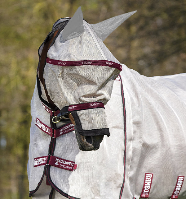 Rambo Flymask Plus Oatmeal/Burgundy