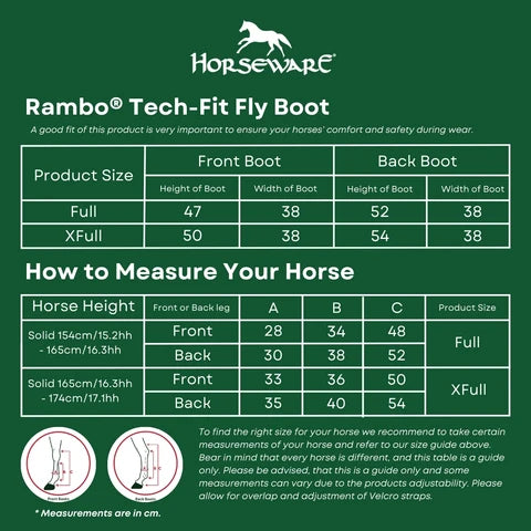 Rambo Tech-Fit Flyboot Size Guide
