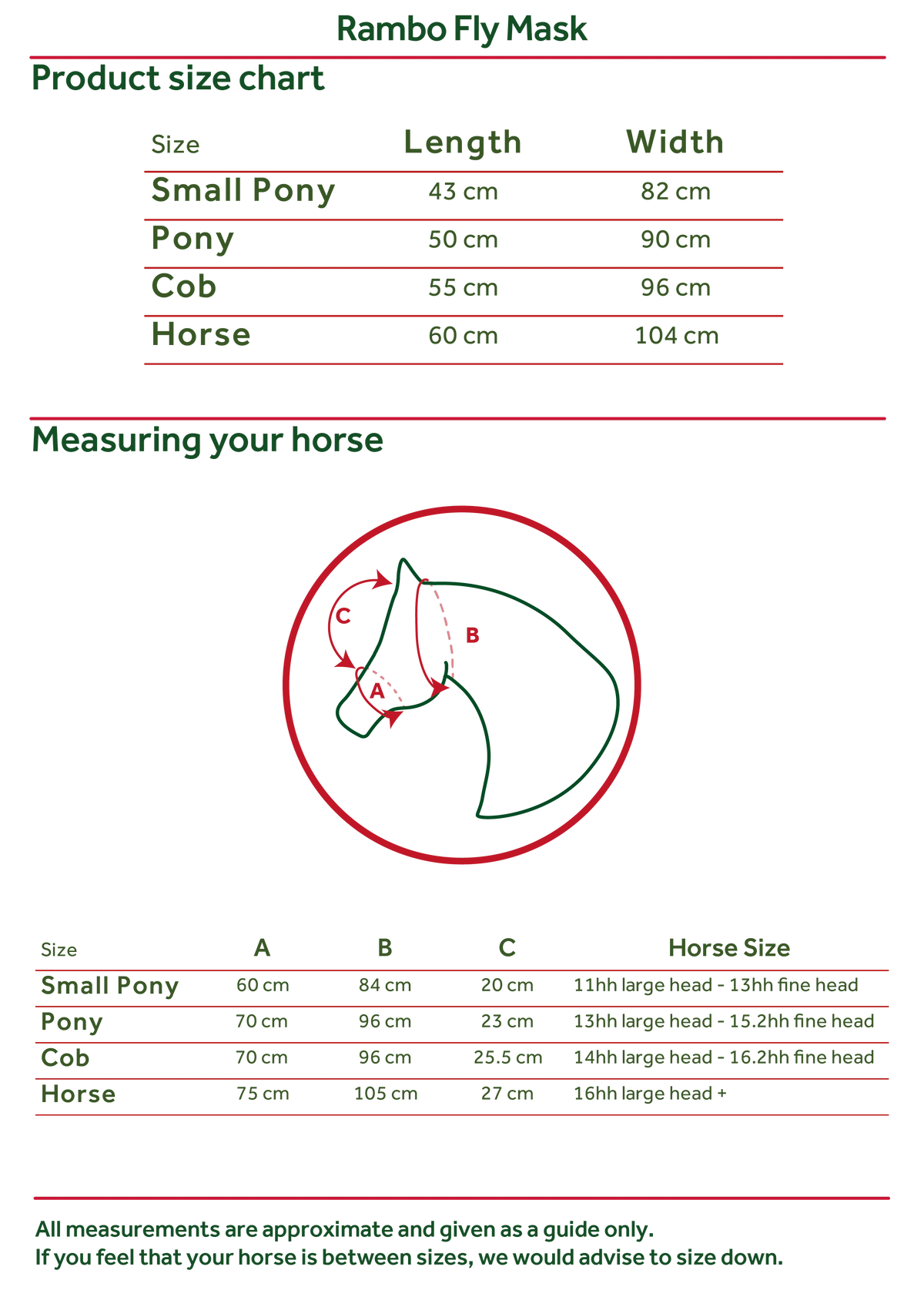 Rambo Flymask Size Guide