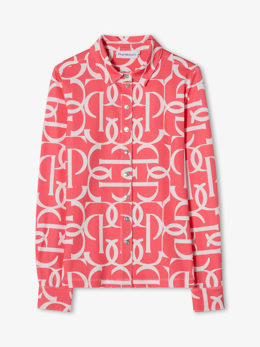 Pink shirt with white pattern on a white background